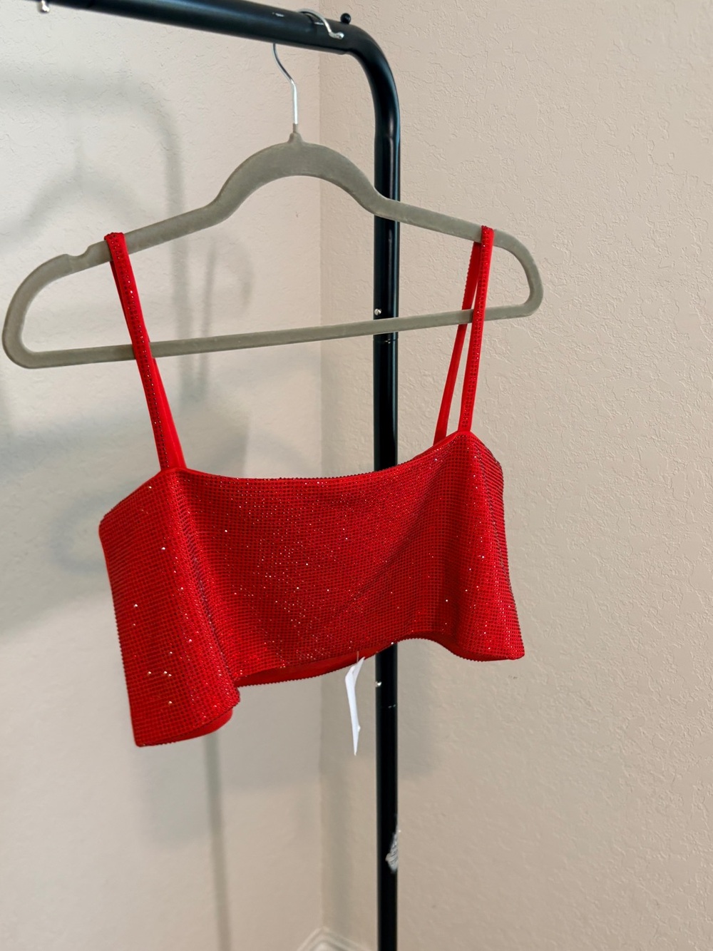 AKIRA Red Bejeweled Sparkle Camisole Crop Top